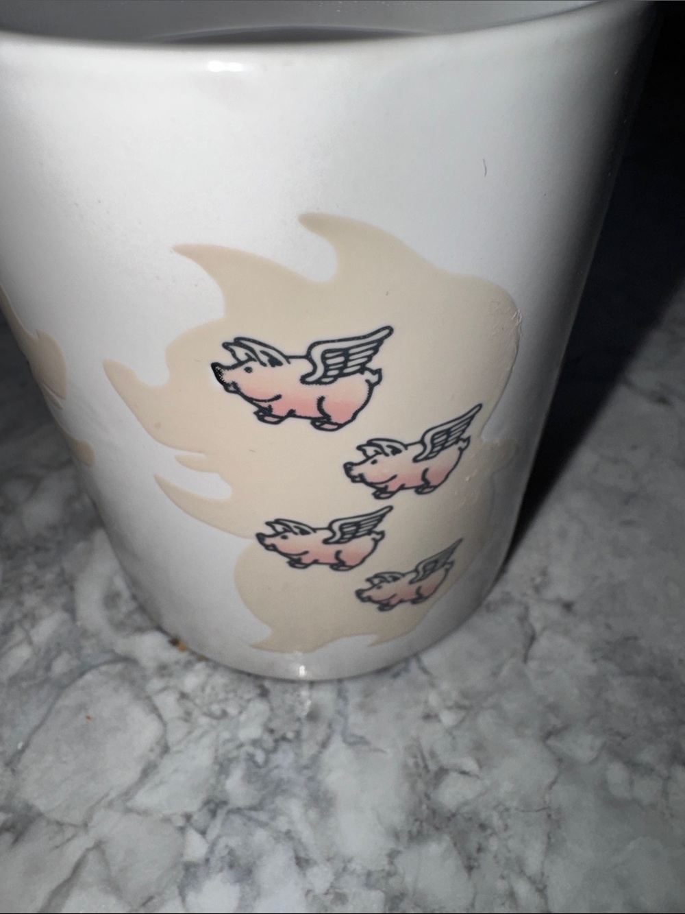 White Ceramic Mug color changing, black, pig Silhouette into flying pigs - Picture 8 of 9